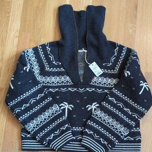 Marine Layer Women’s Palm Tree Knit Half-Zip Sweater Black Size L NWT